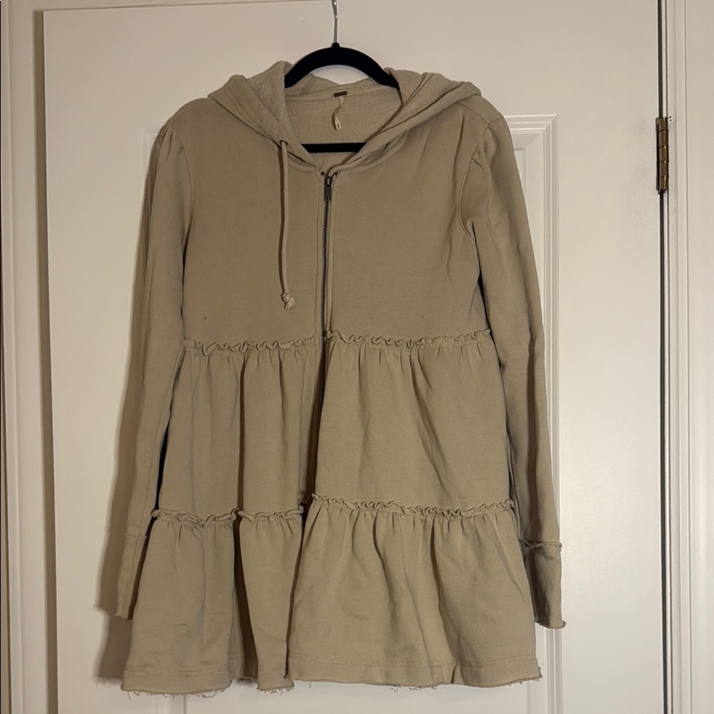 Free People Beige Tiered Hoodie Jacket